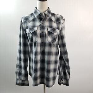 American Eagle Outfitters Slim Fit Blue Gray White Plaid Western Shirt Size M